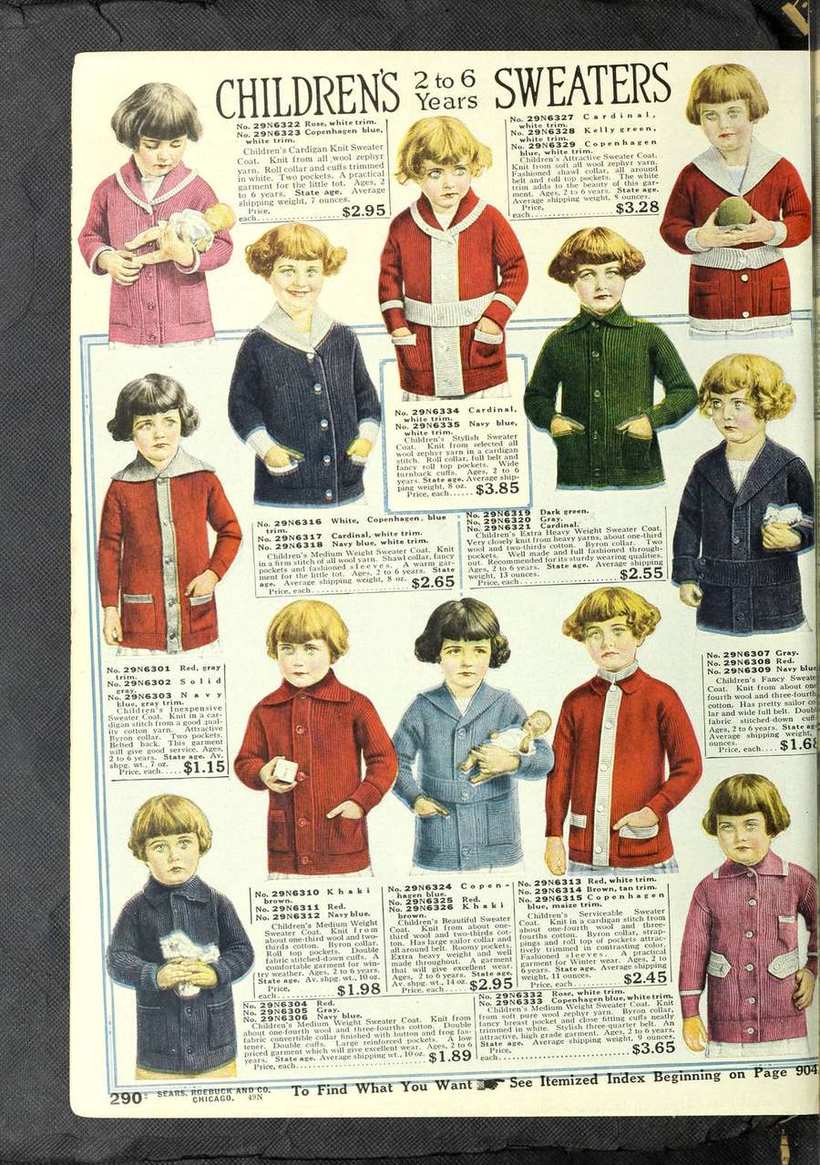 The 1918 Sears catalog page of children's sweaters